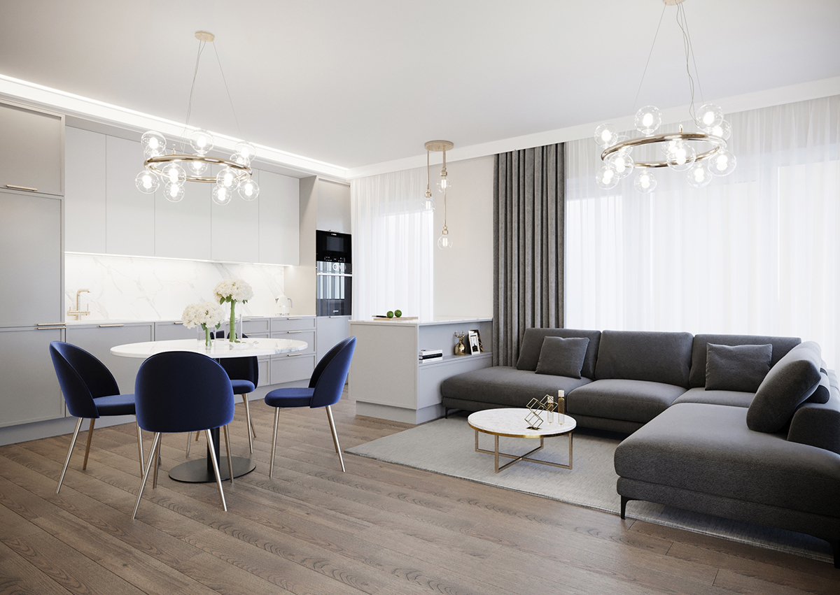 Projekt mieszkania 60m² w wieżowcu Plaza Tower w Kielcach 