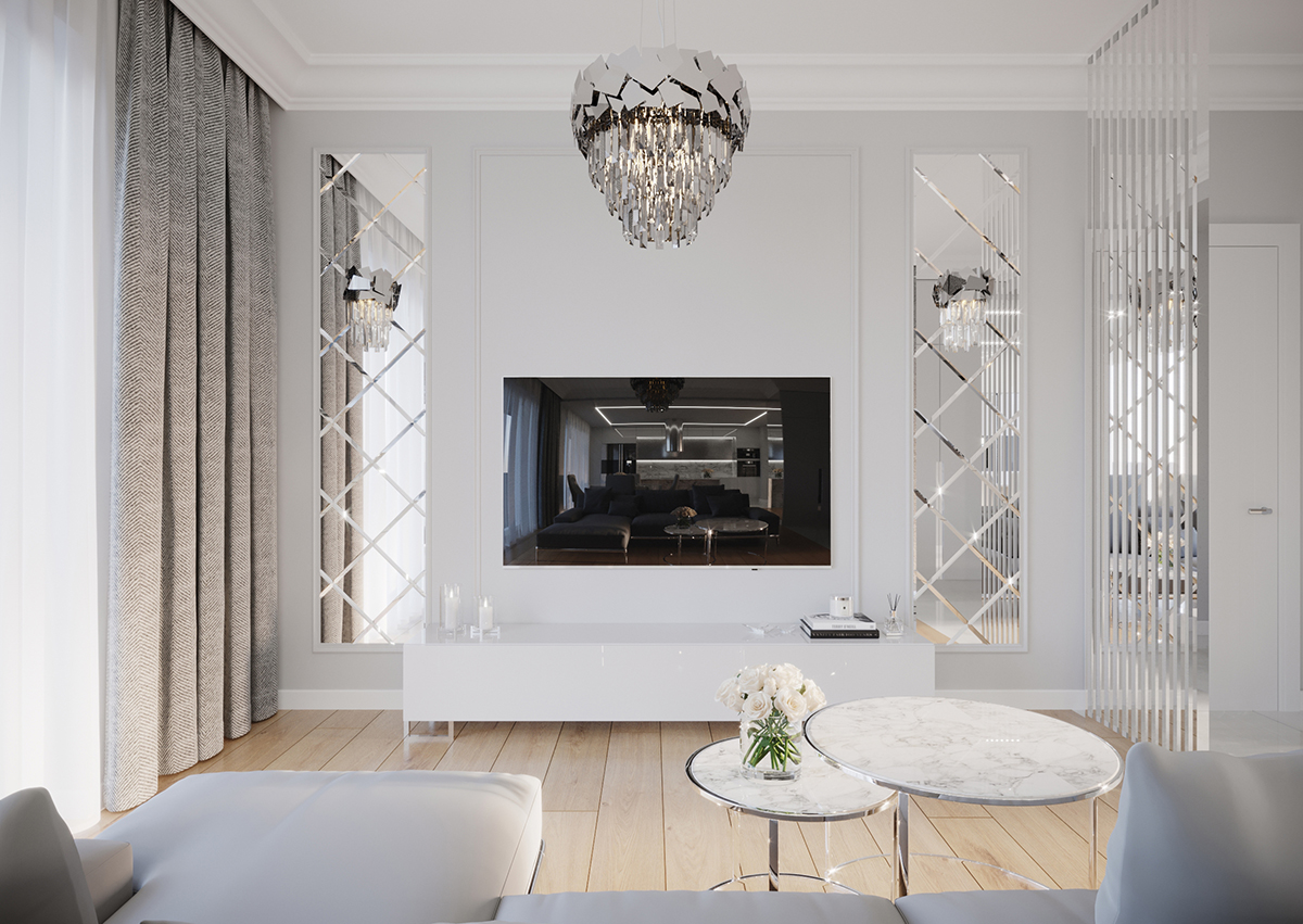 Projekt mieszkania 100m² w stylu glamour w Kielcach 