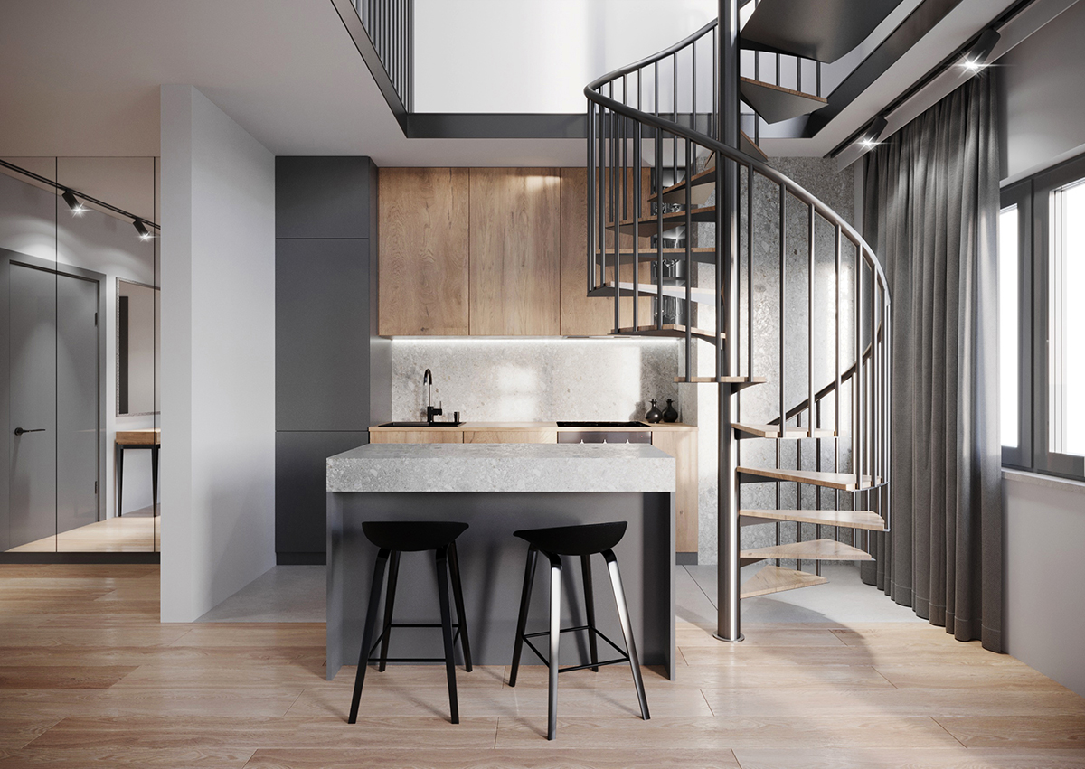 Projekt mieszkania 46m² z antresolą w stylu loftowym w Opolu
